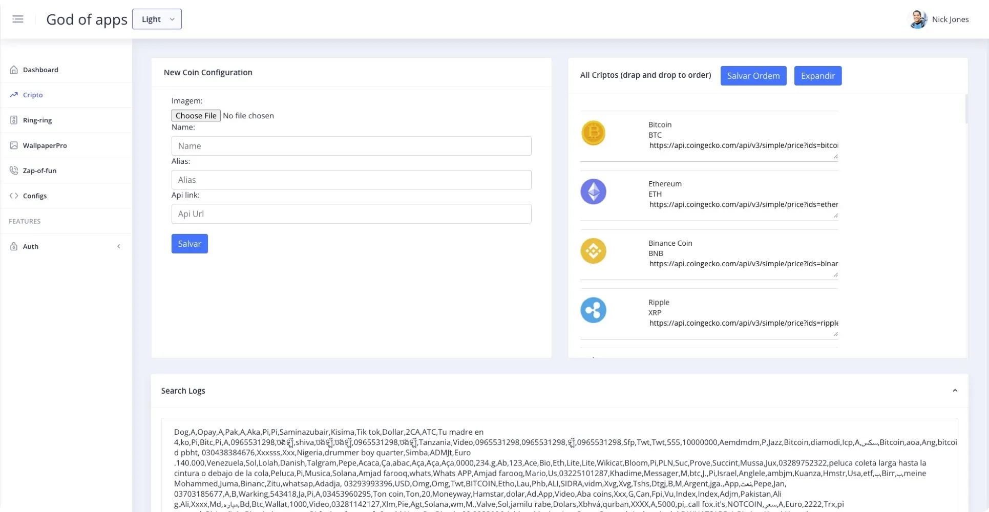 Crypto app config — icon and data source
